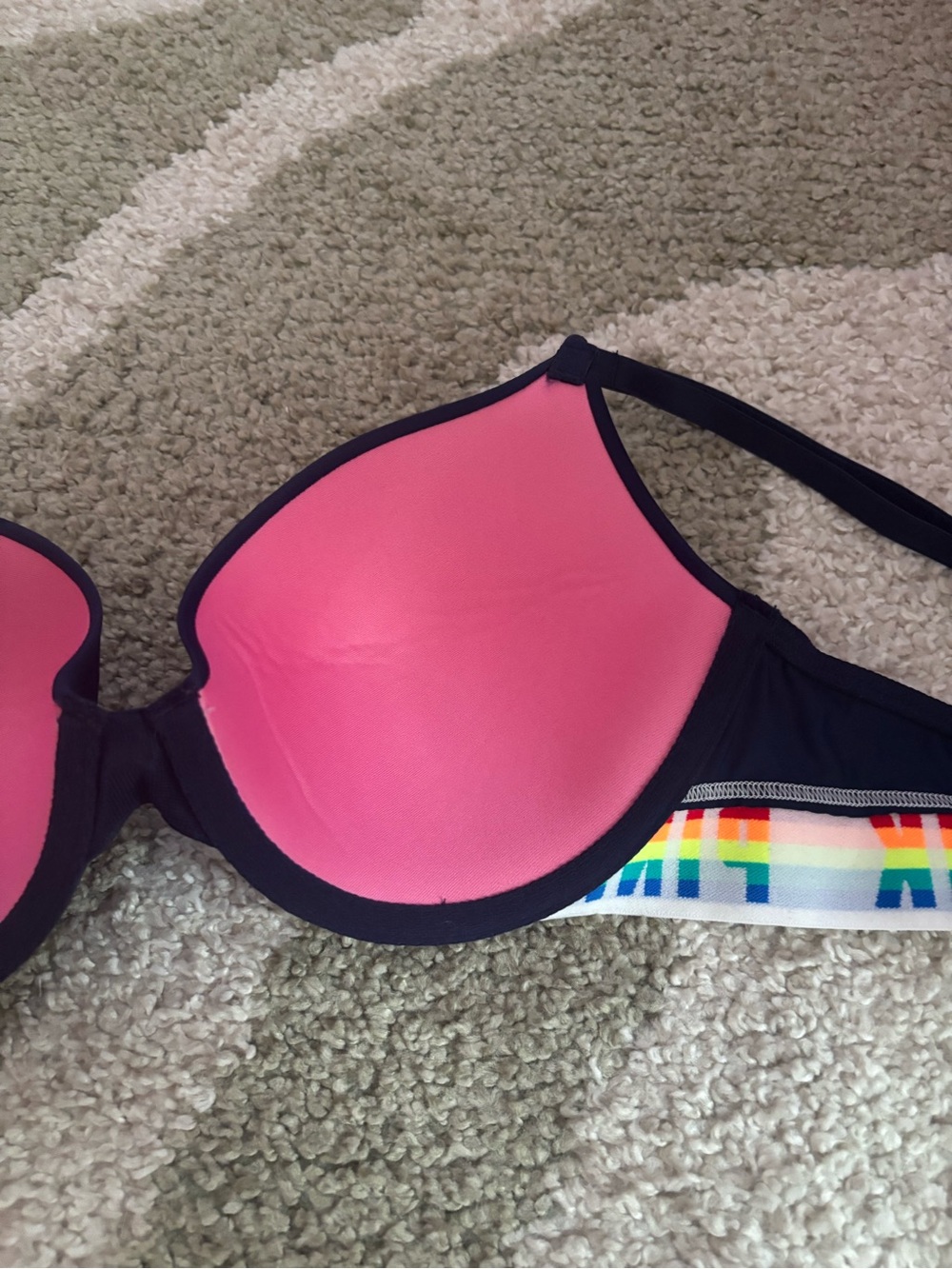 PINK Victoria's Secret Navy Blue Rainbow Wear Everywhere Lightly Lined Bra 36B - Picture 6 of 12